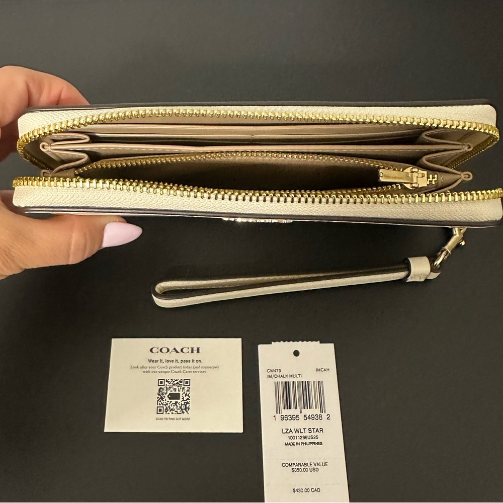 Coach Cream Star-Embellished Large Leather Wallet w Strap. NWT. Limited Edition - Picture 14 of 16